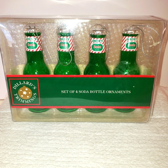 Vtg 1992 Christmas Ornament 4 Santa's Soda Green Bottles NWT Made For Dillard's - Picture 6 of 7